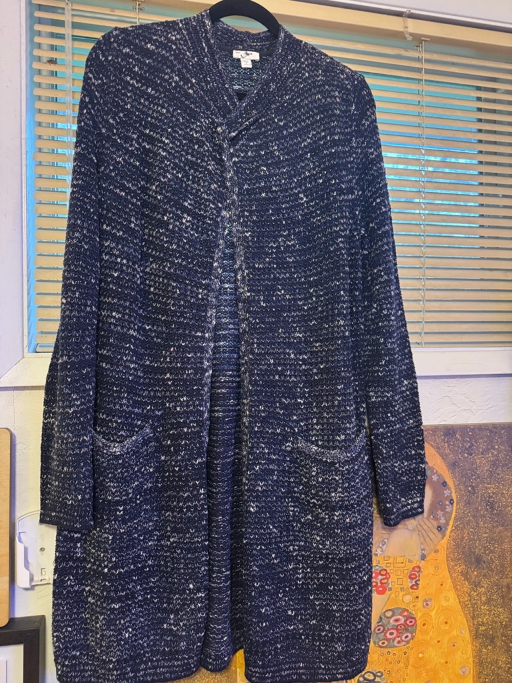 J Jill Cozy Navy & White Open Cardigan Sweater